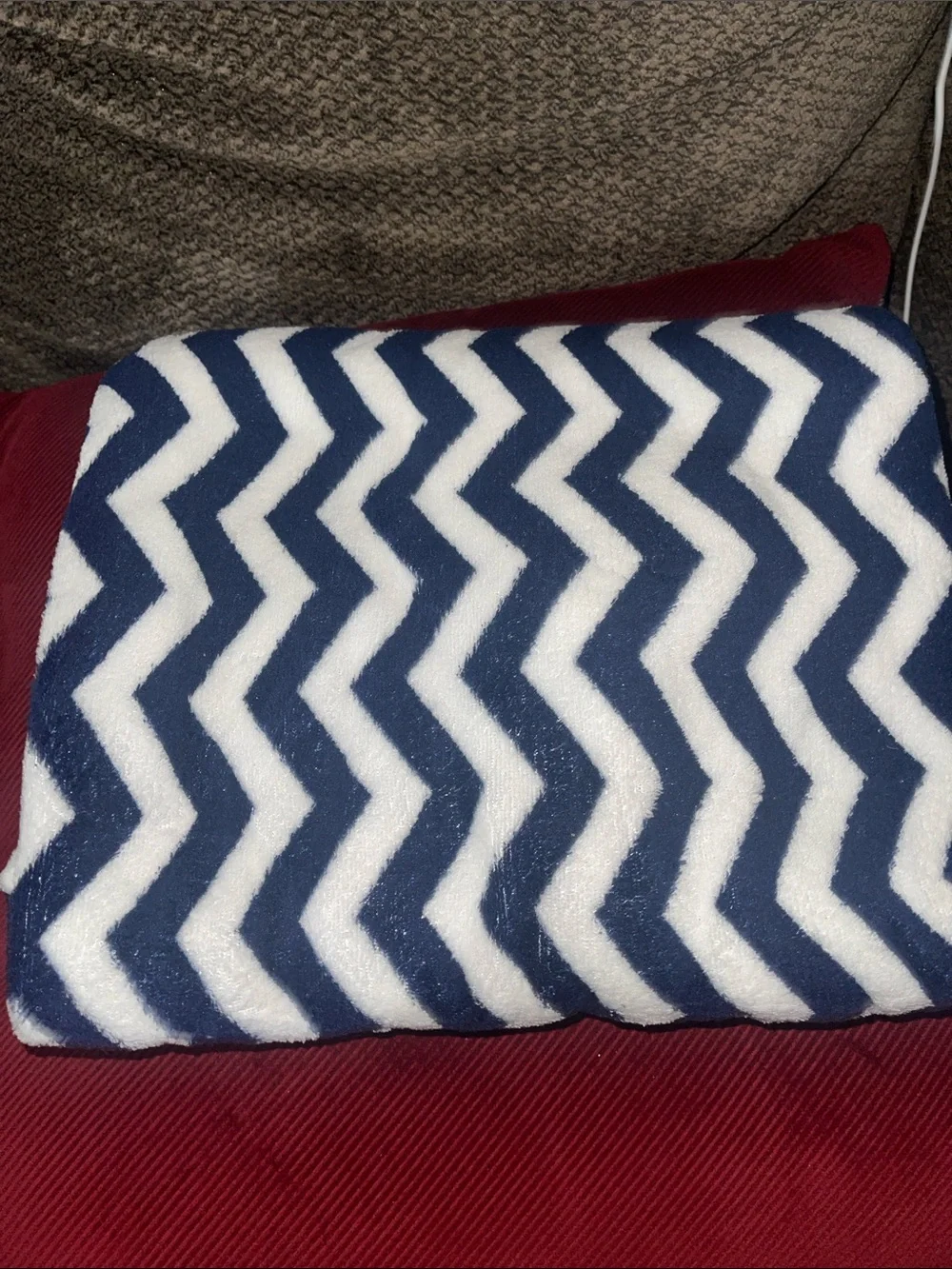 Silver Crest At Home Navy & White Chevron Neck Pillow with blanket